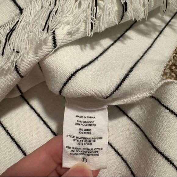 Theory Hayden O Reverie V-Neck Stripe Fringe Pullover Sweater - Picture 7 of 9